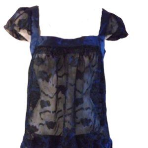 Sheer Blue and Black Lace Top NWT